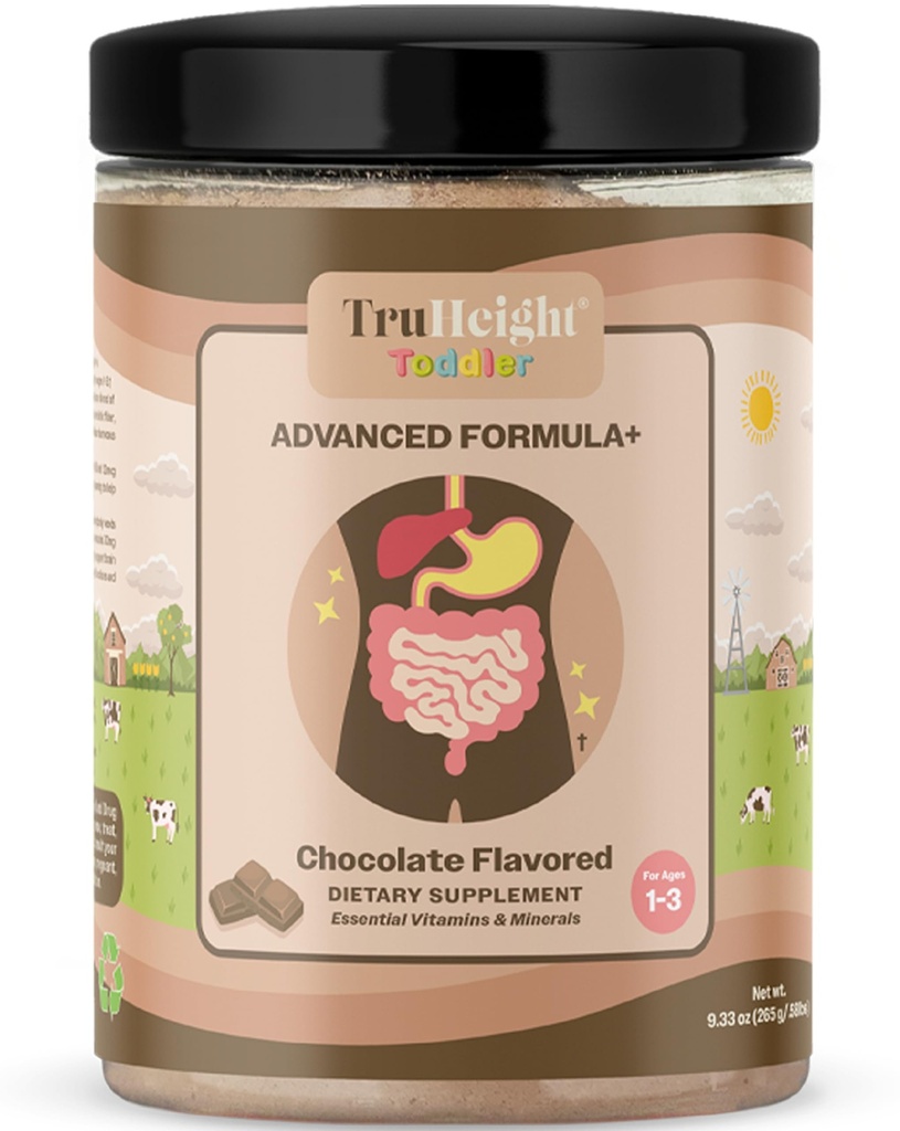 TruHeight Peuter Geavanceerde Formule+ (chocolade) 16 Vitaminen Inclusief C, D, eiwit & ijzer voor 1, 2, 3 jaar oud, Melk gebaseerde voedingsdrank, peuter Volledige voeding 12-36 maanden - niet GGO