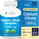 Calcium citraat 1000mg - 365 Vegan Capsules niet Tablets met Toegevoegde Peterselie, Paardenbloem en Waterkers - Zonder Vitamine D - Made in The USA by Purely Holistic
