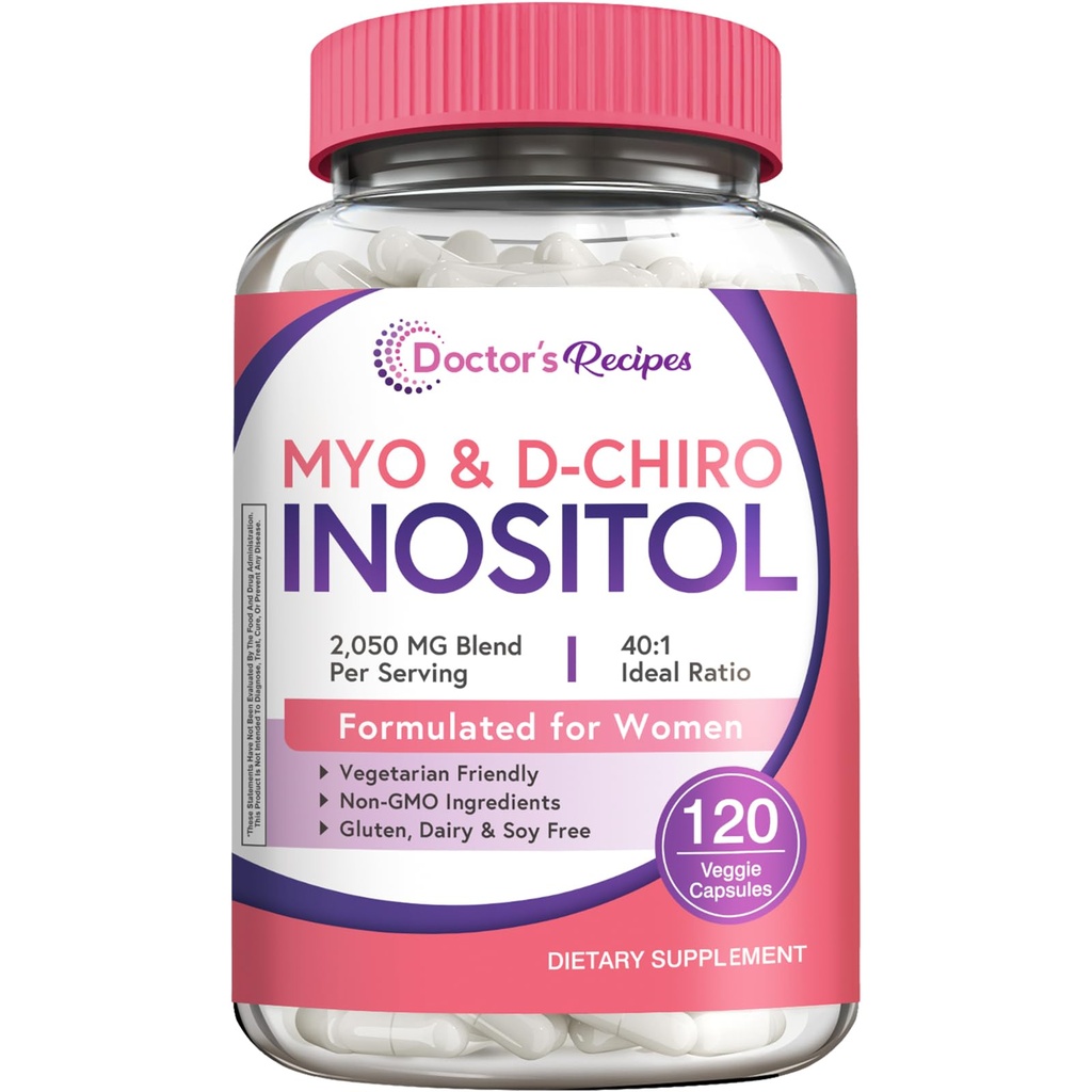 Recepten voor artsen Inositol Supplement, Myo-Inositol & D-Chiro Inositol Capsules 2050 mg per portie, Ideaal 40:1 Blend, Hormone Balance voor vrouwen, ovariële functie en vruchtbaarheid ondersteuning, 120 Vegan Caps