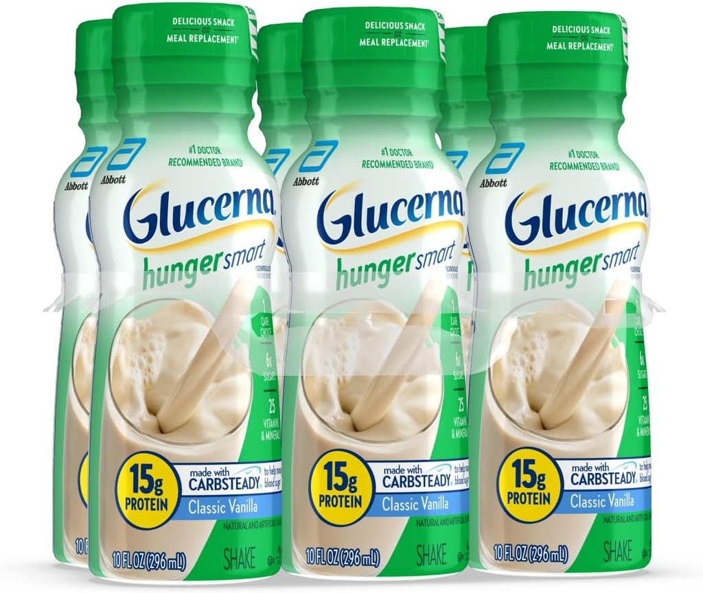 Glucerna Hunger Smart Diabetes Care Shake, Classic Vanilla, Diabetic Maaltijd Vervanging ter ondersteuning van bloedsuiker management, 15g eiwit, 180 Calorieën, klaar om te drinken, 10-fl-oz fles, 6 Pack
