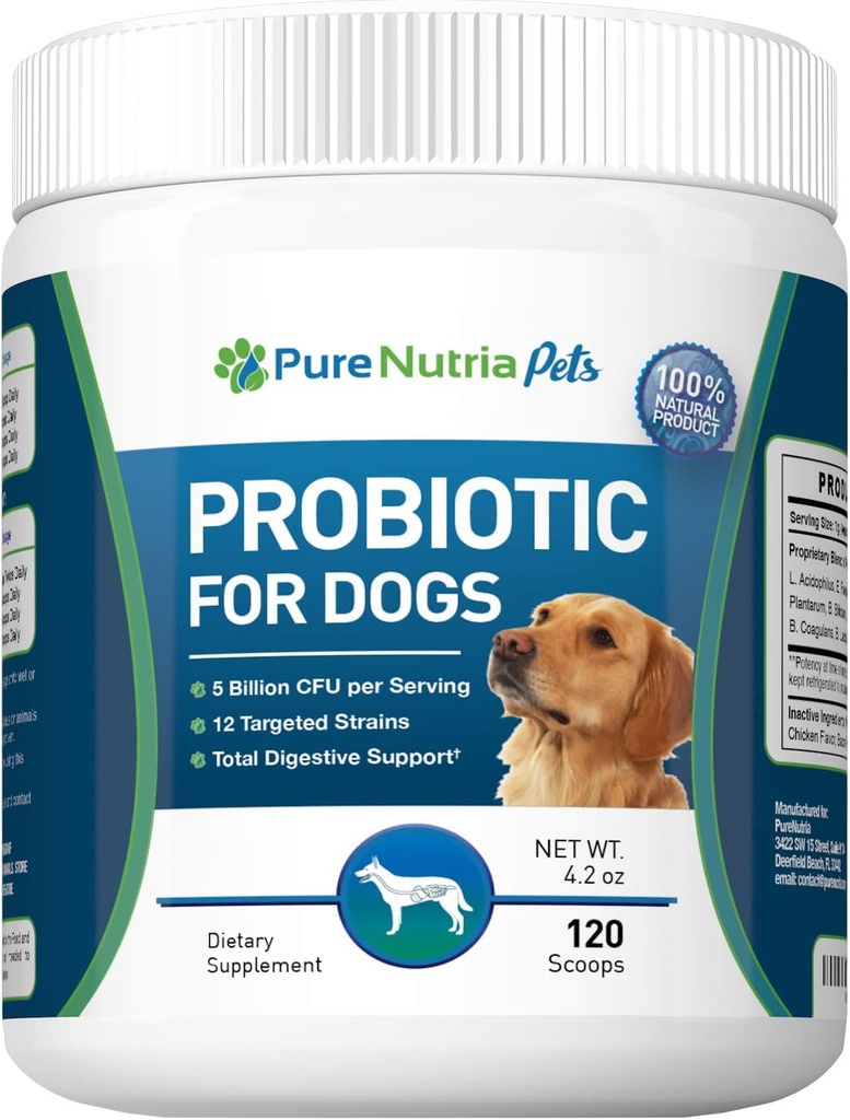 Hondenprobiotica hondensupplementen - voor hond diarree, opgefokte maag, gist, gas, hondenallergie en hondenimmune systeem ondersteuning - Made in USA - 12 Targeted strains 5 miljard CFU - 120 scoops