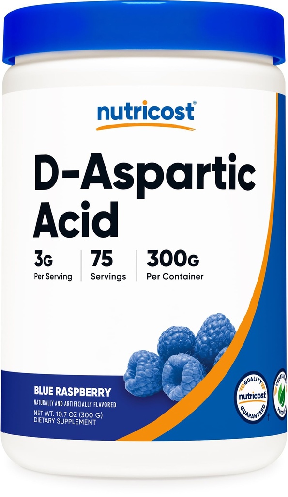 Nutricost D-Aspartic Acid (DAA) Poeder 300G (Blauw Raspberry) - Gearomatiseerde D-Aspartic Acid Powder Supplement