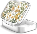 2 Compartiment Pill Box, Portable voor zak of handtas, Decoratieve metalen pil Box, Vitamine Organizer, Unieke Gift (1 stuk, 39-Flowers Pinck)