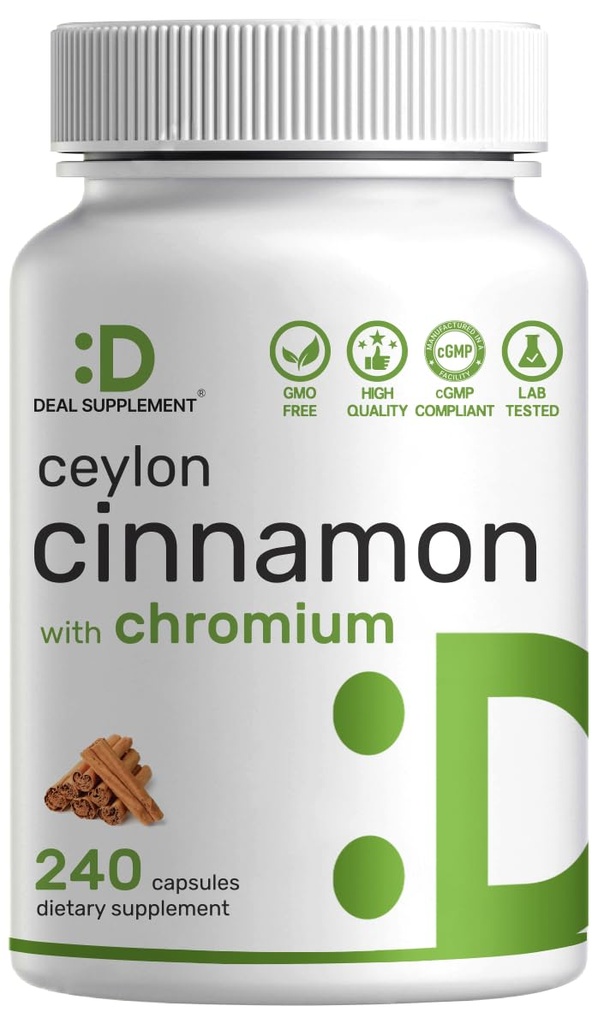 Ceylon Cinnamon met Chroom 1000mcg, 240 Capsules 