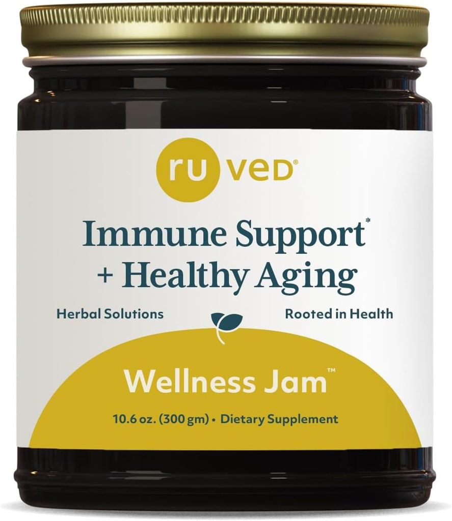 ruved Wellness Jam - Amla Jam with Honey, Chyawanprash for Immune Support & Digestief Gezondheid, Ayurvedische Blend with Amla & Ashwagandha - 10.6 oz Jar (1 telling)