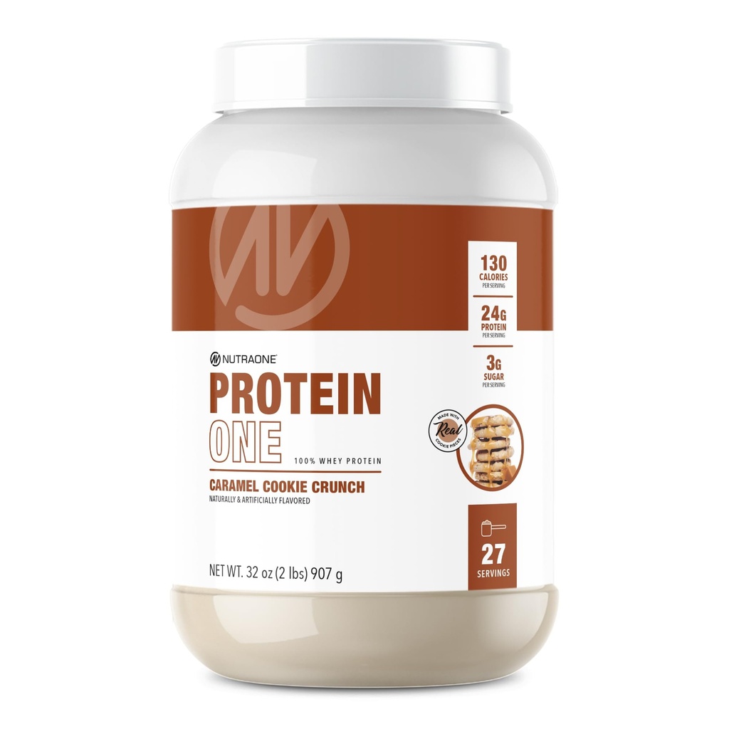 NutraOne ProteinOne Whey Protein Promote Recovery and Build Muscle with a Proteine Shake Powder for Men & Women (Caramel Cookie Crunch, 2 LB)