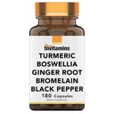 tnvitaminen Kurkuma & Boswellia Complex (180 Capsules) met Gemberwortel, Bromelain, & Black Pepper Extract 