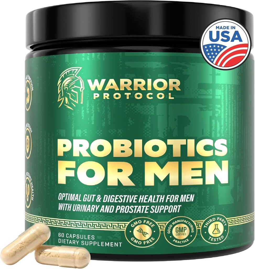 Probiotica voor mannen met prebiotica - Mannen Probiotische supplement voor spijsverterings-gezondheid, Gut Health, Immune Health, Bloating en Prostate Care - Strains Plank Stabiel, Gluten & Sojavrije 60 capsules.