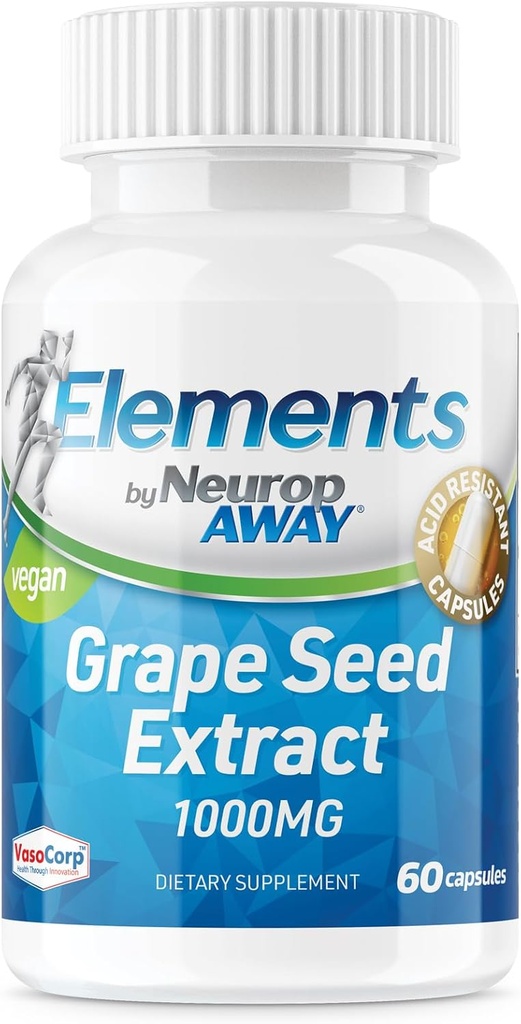 NeuropAWAY Elements Grape Seed Extract 1000mg per portie (60 500mg zuurbestendig capsules per fles) Derde partij Getest Gemaakt in een cGMP-faciliteit