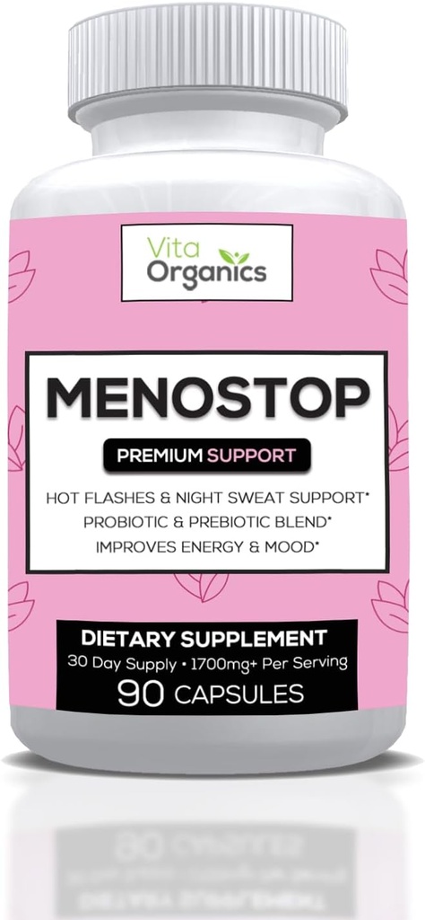 MenoStop - Hot Flashes en Menopauze Ondersteuning - Black Cohosh, Ashwagandha, Dong Quai, Prebiotic en Probiotic Blend - 30-Day Supply