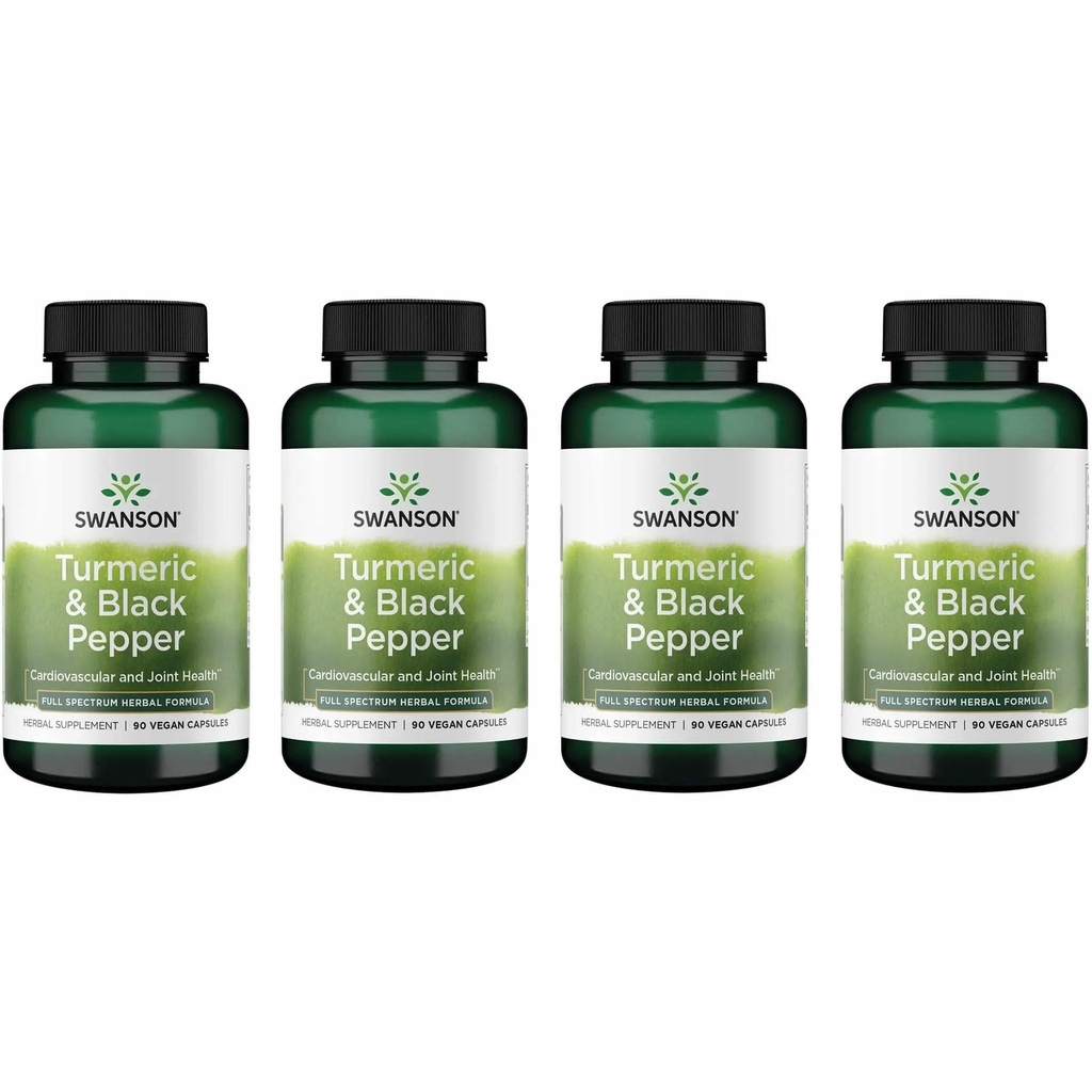 Swanson Premium-Kurkuma & Black Pepper - Antioxidant, Digestie & Gezamenlijke Ondersteuning - 90 Veg Caps (4 Pack)