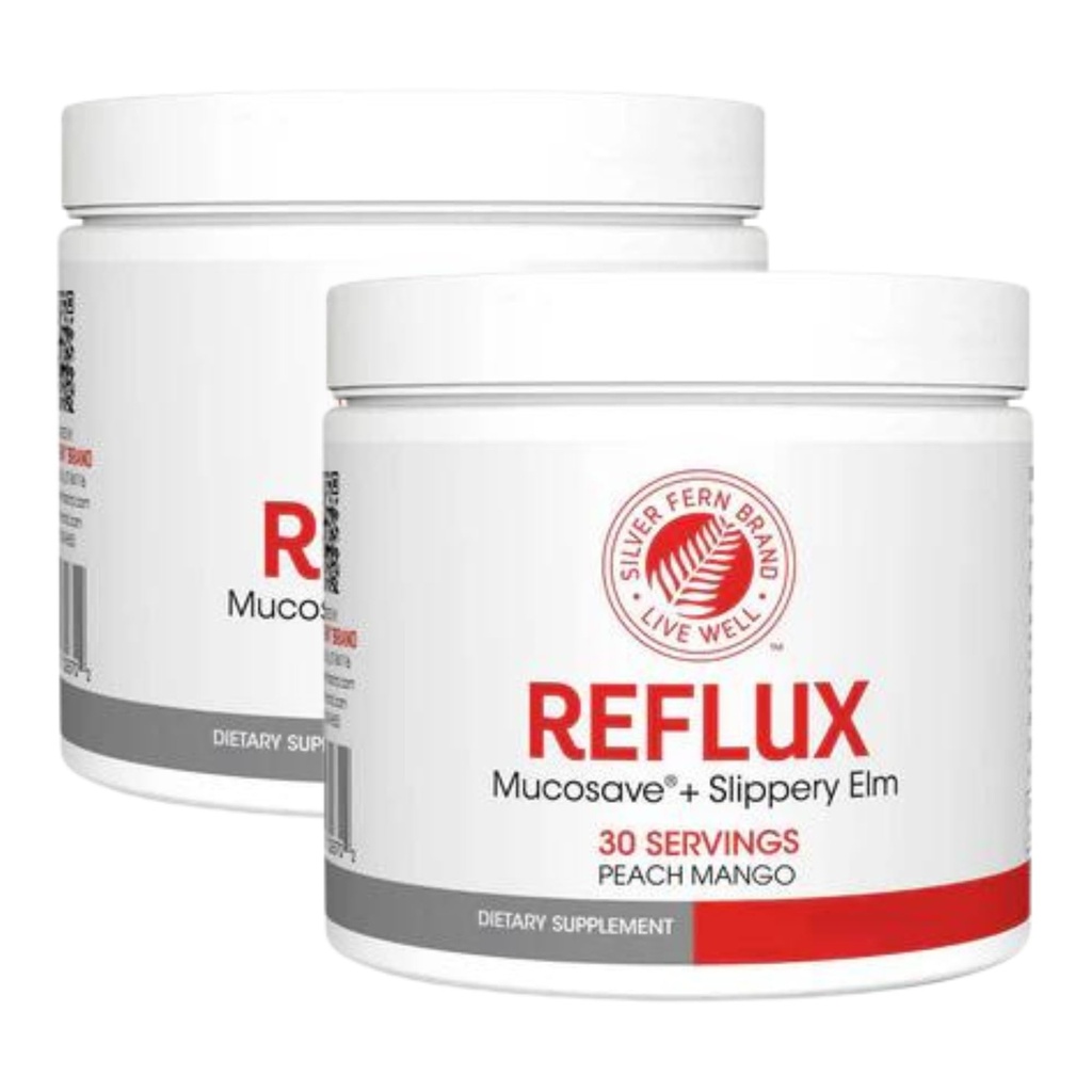 Reflux Digestief supplement - Peach Mango Flavor - Elke Tub = 30 Scops = 30 Servings - Mucosale ondersteuning voor zure problemen - met Mucosave FG en Slippery Elm Bark (2 Tubs)