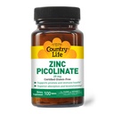 Country Life Zink Picolinate 25 mg - Superior Absorptie Zink Supplement voor Immune Support, Prostate Health & Cellular Wellness - Certified Gluten-Free, Vegan & Halal, Non-GMO - 100 Tabletten
