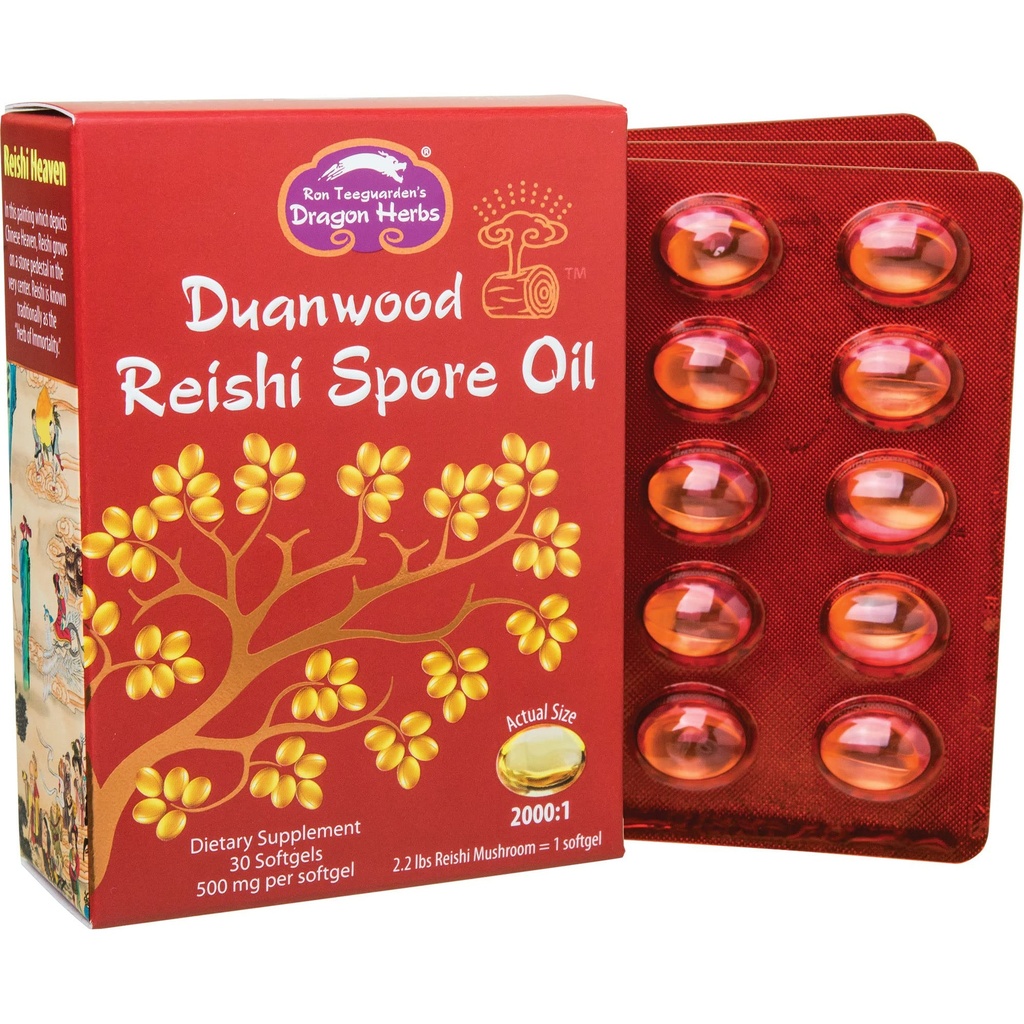 Dragon Herbs - Duanwood Reishi Spore Oil Softgel Capsules - 30 Softgels, 500 mg Elke