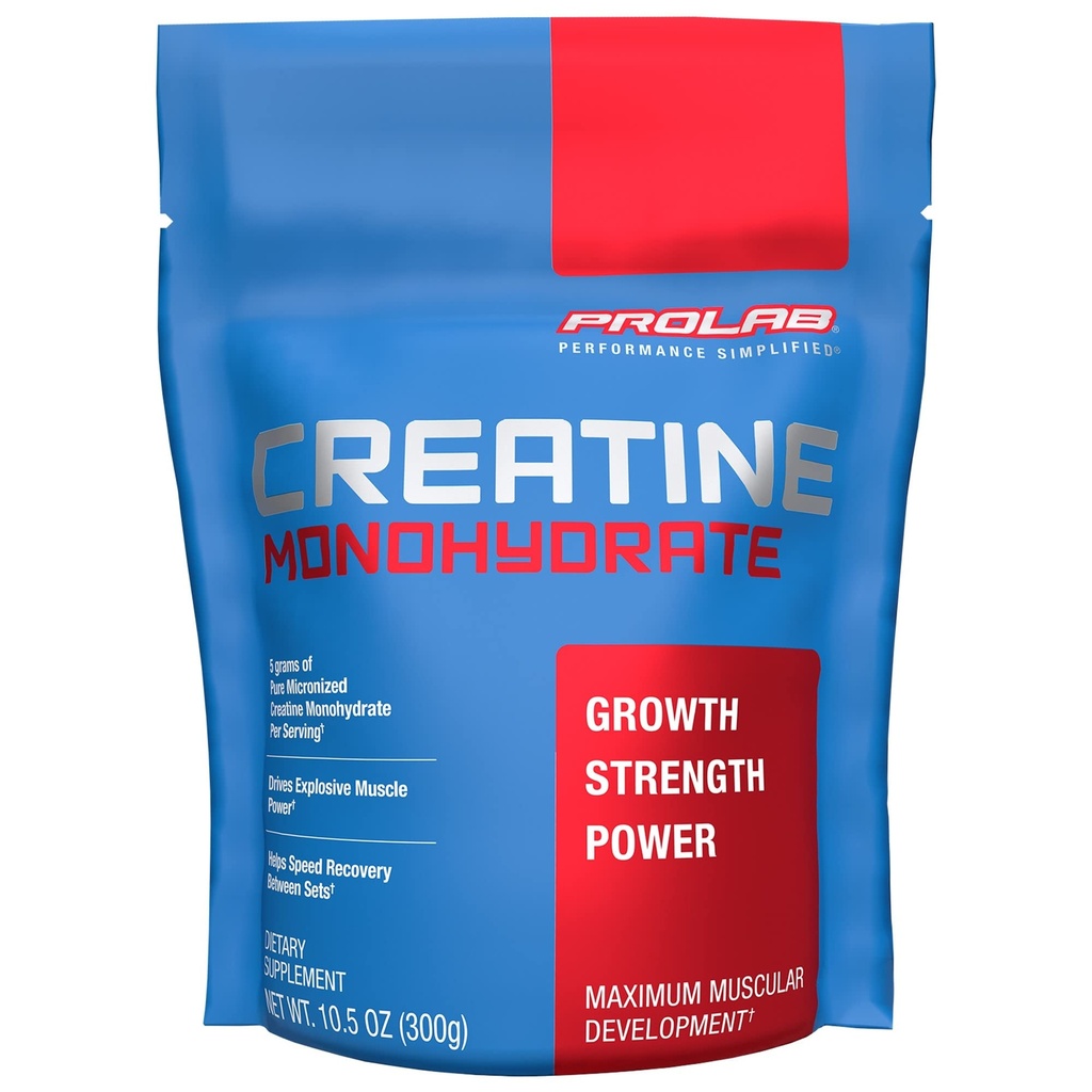 ProLab Nutrition Creatine Monohydraat Micronized Powder, 5G van Pure Creatine voor spierkracht, vermogen & duurzaamheid, snelle absorptie, ongearomatiseerd, (300g) (60 porties)