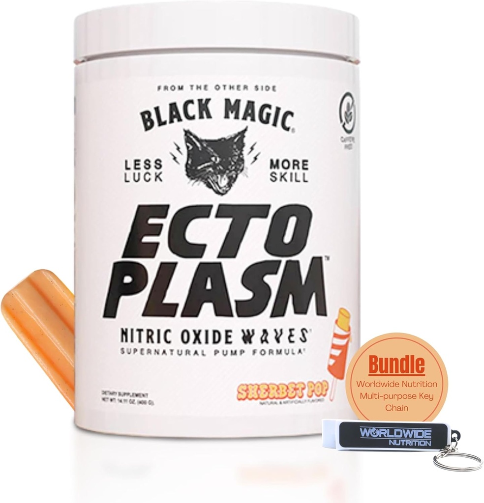 Worldwide Nutrition Bundle Compatibel met Black Magic Supply Ecto Plasm - Sherbet Pop High Volume Pre-workout - 20 Scops Non Stim Pump Preworkout Powder Supplement met Multi-Purpose Keychain