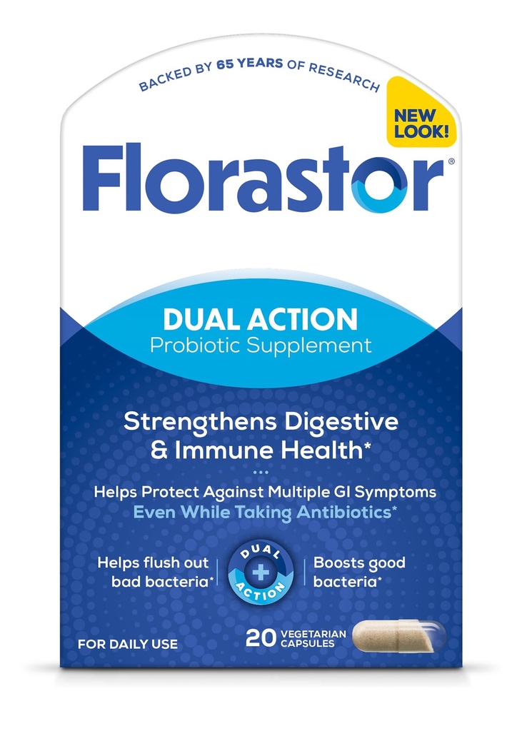 Florastor Probiotica voor Digestieve & Immune Health, 20 capsules, Probiotica voor vrouwen & mannen, 1 Probiotica wereldwijd, Flush Out Bad Bacteriën & Boost The Good met onze stam Saccharomyces boulardii