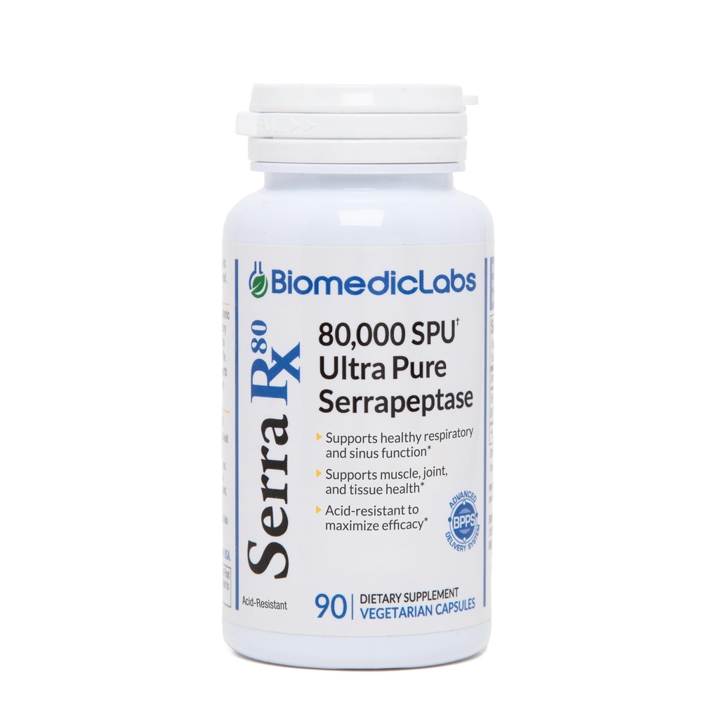 Serra-RX 80.000 SPU Serrapeptase - Acid-Resistant Proteolytische Systemische Enzyme, Non-GMO, Glutenvrij, Veganistisch, Ondersteunt Sinus & Lung Health, 90 Veg Capsules