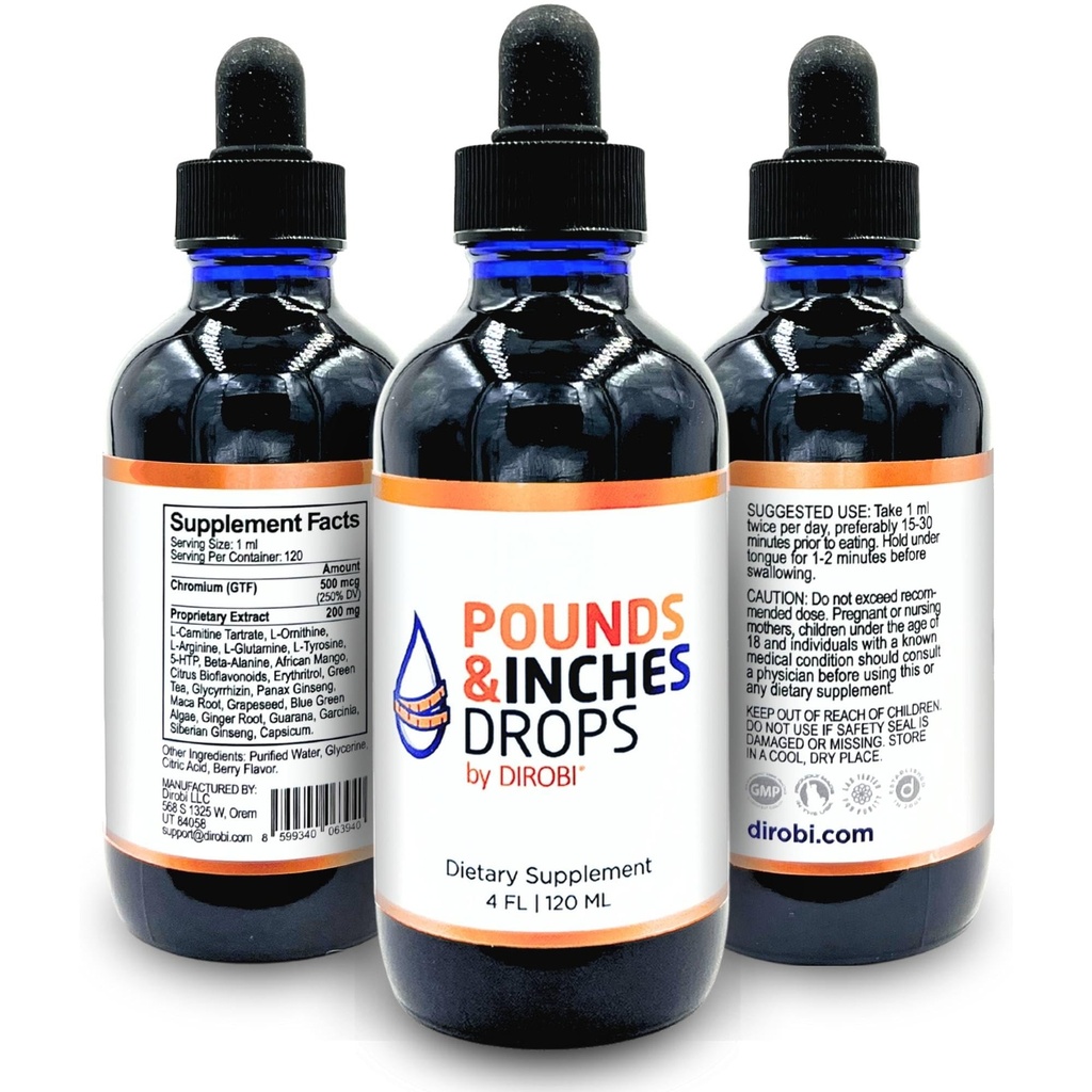Dirobi Pounds en Inches Weight Management Drops, Liquid Supplement voor vrouwen en mannen, Diet-Pill Alternatief met heerlijke Blueberry Flavor