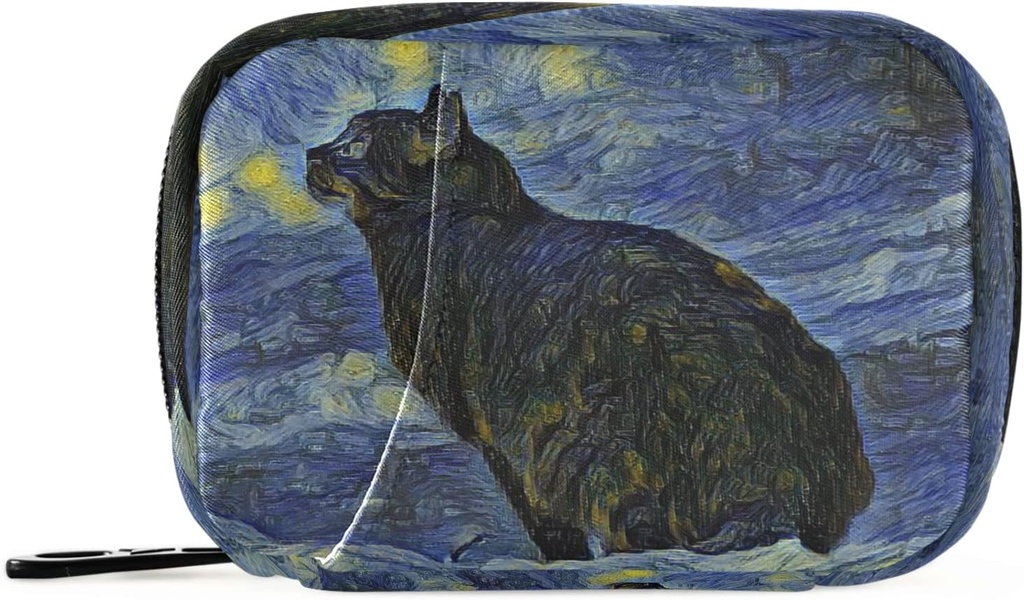 Naanle Van Gogh Galaxy Cat Pill Box 7 Day Pill Case Travel Pill Organizer Bag met rits Draagbare Wekelijkse Case Compacte grootte voor vitamine supplement houder