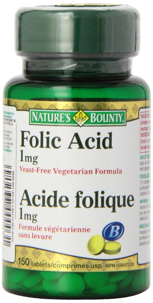 Bounty Foliumzuur van de natuur 1 mg 150 tabletten (Verpakking mei Vary)