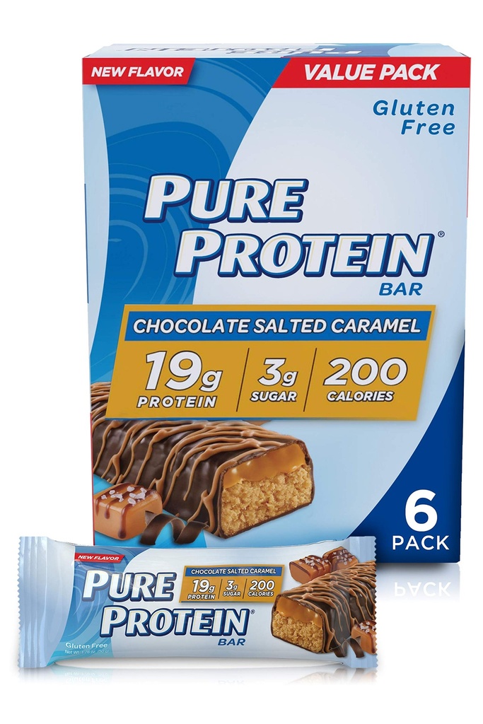 Pure eiwitrepen, hoog eiwit, Nutrische snacks ter ondersteuning van energie, lage suiker, glutenvrij, chocolade gezouten caramel, 1.76oz, 4 Pack