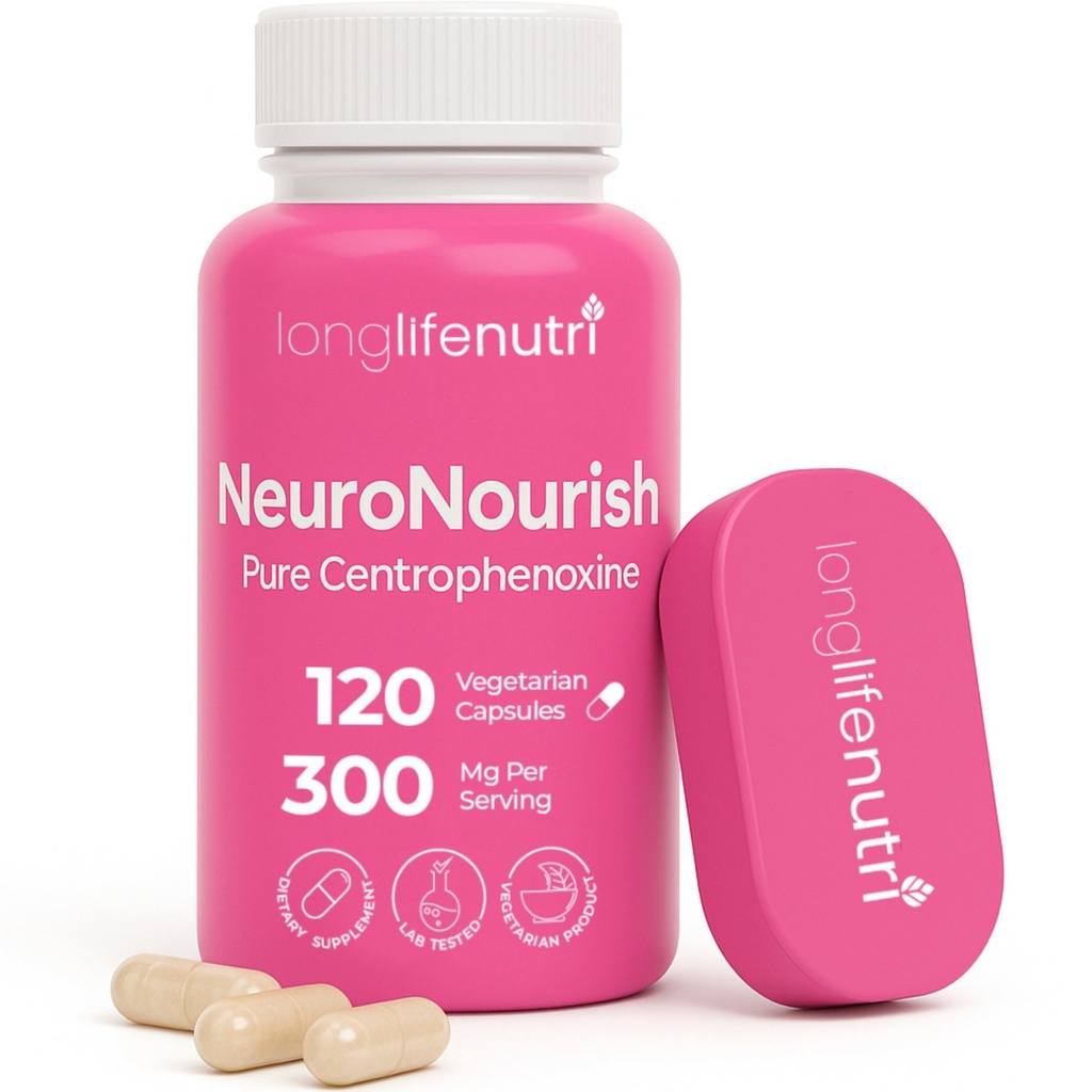 NeuroNourish (Centrophenoxine) 300mg - DMAE & pCPA, 120 Vegetarian Capsules, 4-maand supply, Natural Nootropic for Strenging Memory, Focus, & Cognitive Function, GMP Certified, Made in USA