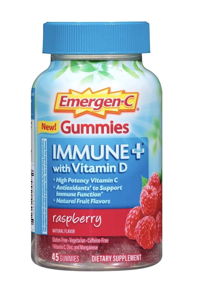 Emergen-C Gummies Immune Plus Vitamine D, Raspberry, 45 Gummies (pakket van 2)