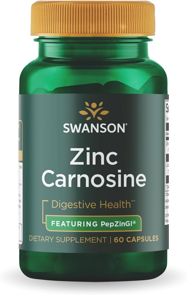 Swanson Ultra Zinc Carnosine (PepZinGI) - 60 Capsules - Natural Supplement for Gastric Health, Digestive Support, and Stomach Microbial Balance