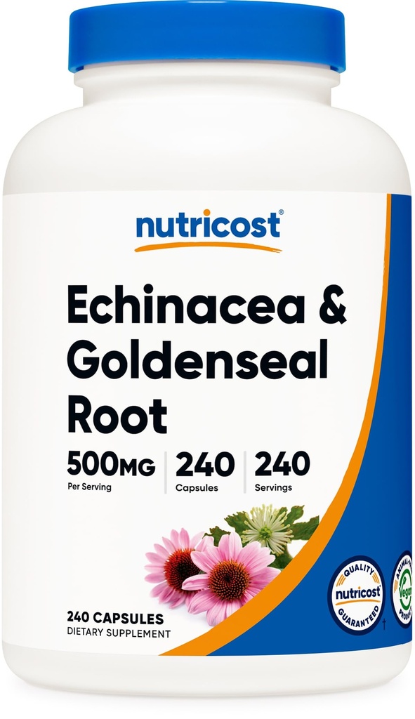 Nutricost Echinacea & Goldenseal Root, 500mg, 240 Capsules - Vegetarische Caps, Niet GGO, Glutenvrij
