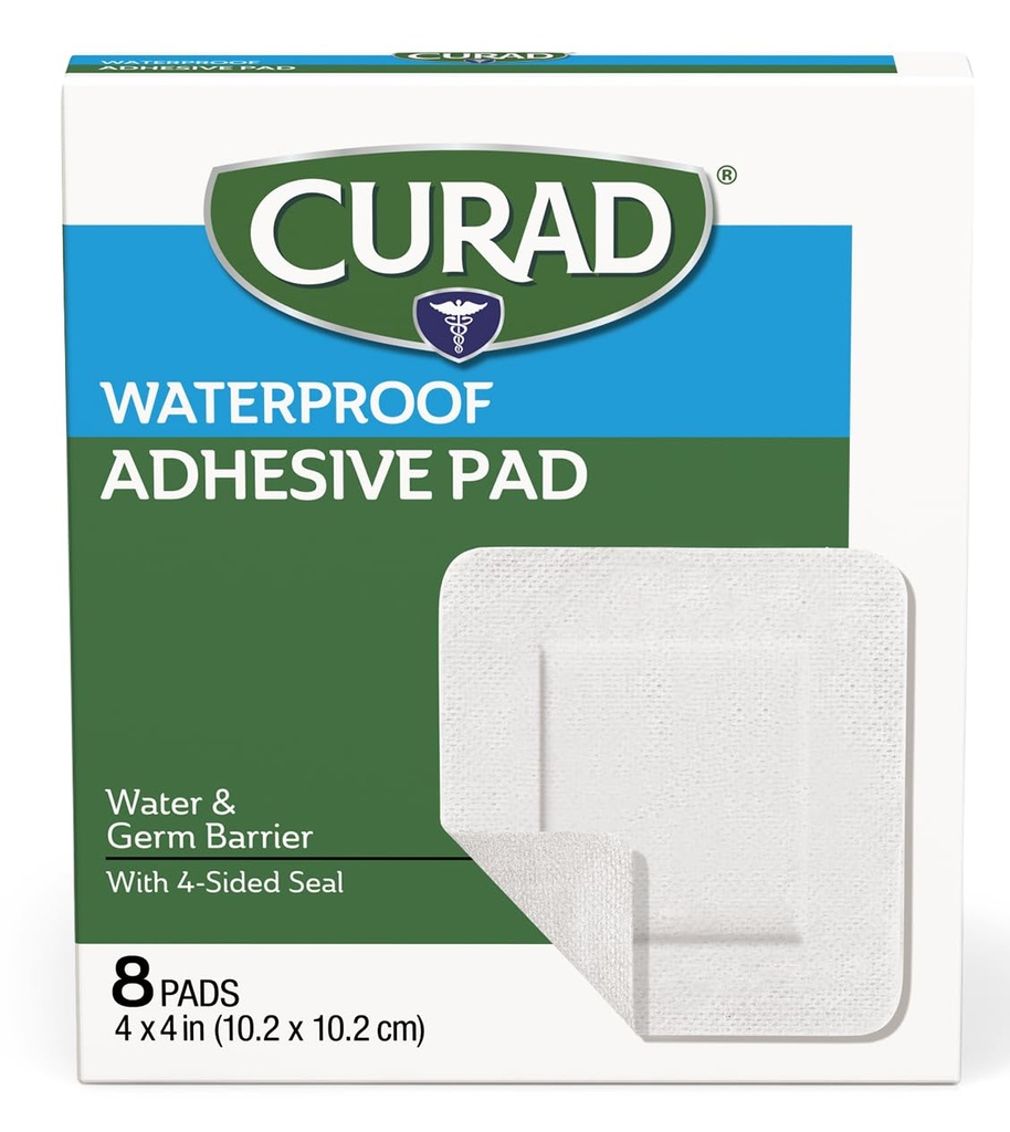 CURAD Witte waterdichte hechtkussens, 4" x 4," Advanced Wound Care, 1 Box, 8 Tellen