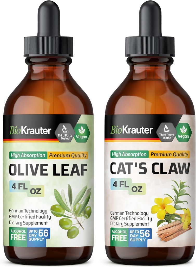 BIO KRAUTER Olijfblad Tinctuur 4 Fl. Oz. & Cat's Claw Tinctuur 4 Fl. Oz.
