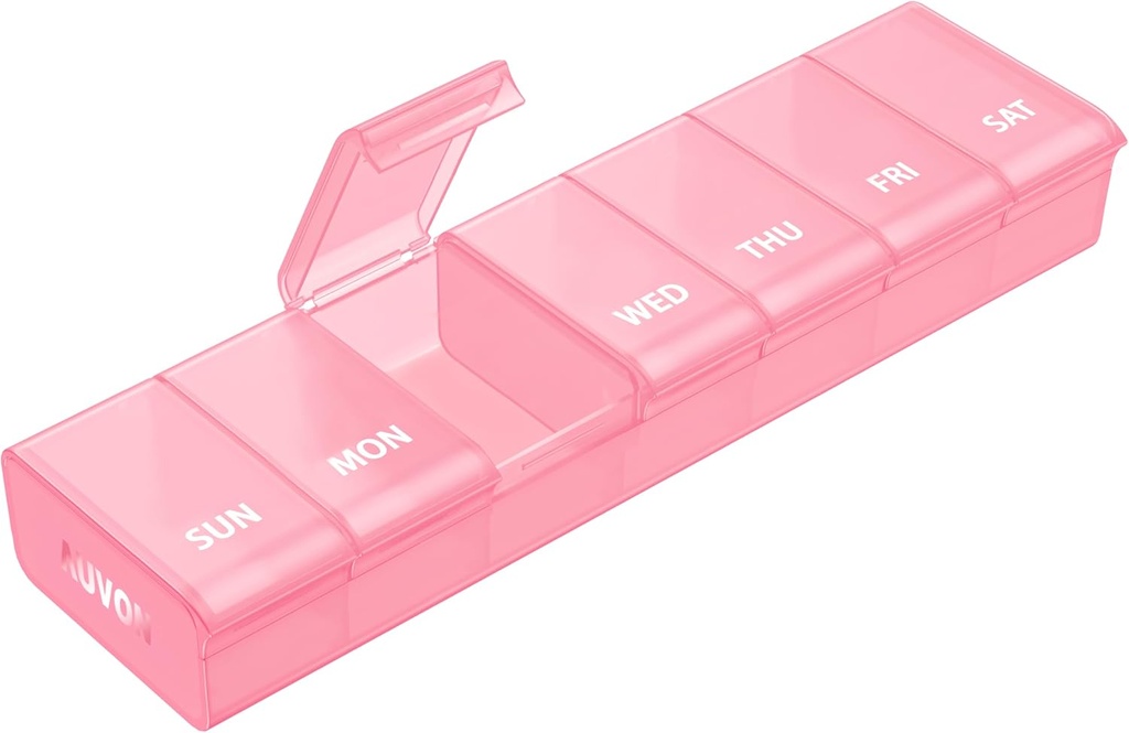 AOVON Pink XL Wekelijkse pil Organisator met moeiteloze openingsontwerp, Artritis Vriendelijke pil Box, BPA-vrije pil Organizer 7 dagen, schattige en draagbare pil geval voor vitamines, supplementen en medicijnen