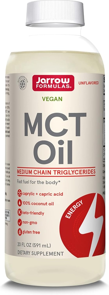 Jarrow Formules MCT Olie, Dieetsupplement, Ketogene Dieet Ondersteuning voor Quick Energy, 20 fl oz Vloeibare Olie, 39 dagen Levering