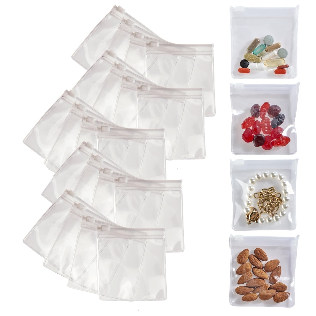 Smooth Trip Pillentassen voor Reizen - 24 Herbruikbare Certified Food Grade Zip Top Pillenzakken voor Geneeskunde, Vitaminen, Snacks en Accessoires - Groter 3,25 x 3,5" Grootte