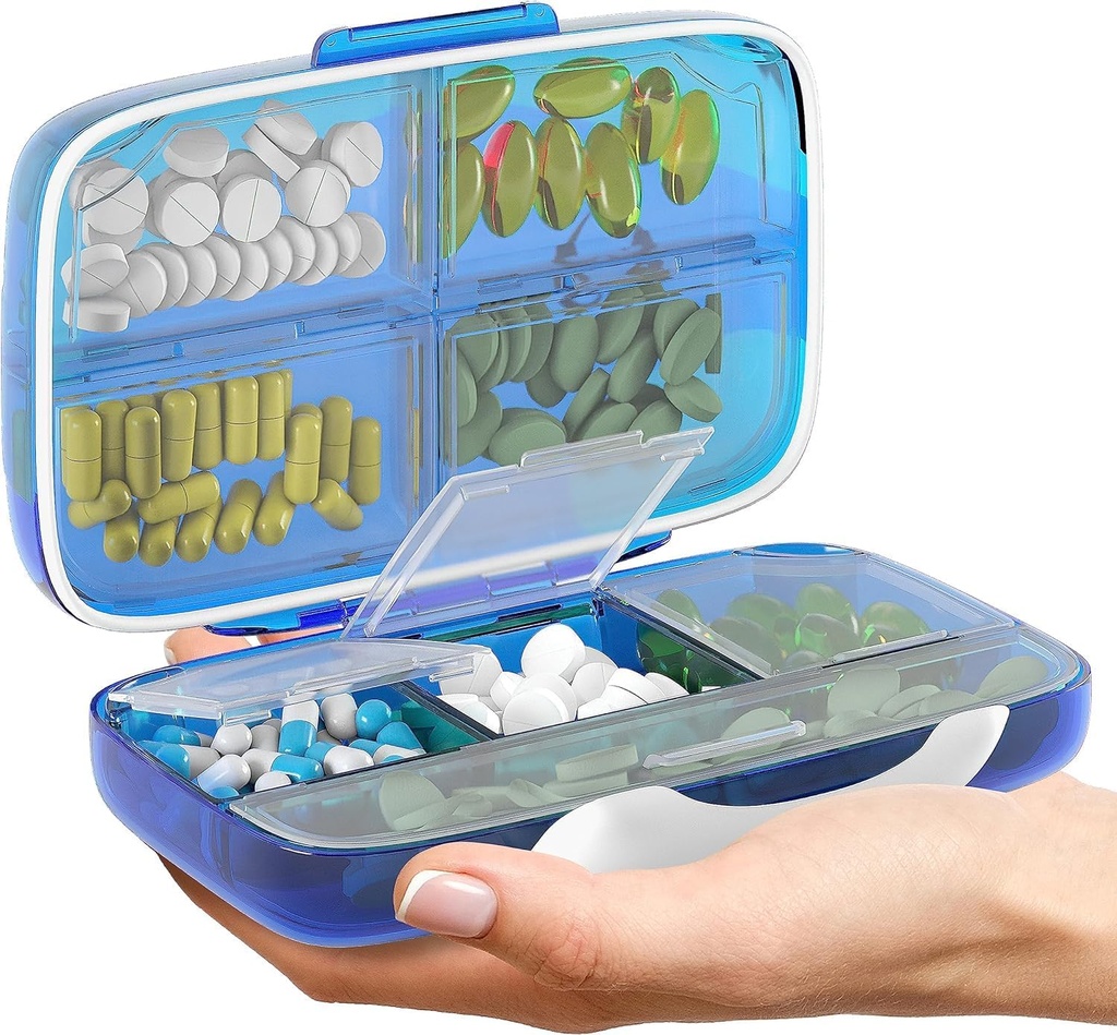 Pillen Organisator Luchtdichte pil Box Grote pil Dispenser Home Reissupplement houder Portable Vitamin Sorter Jumbo Maat 8 Compartiment Luchtdichte Vitamine Container Dagelijkse geneeskunde Reis Essentials