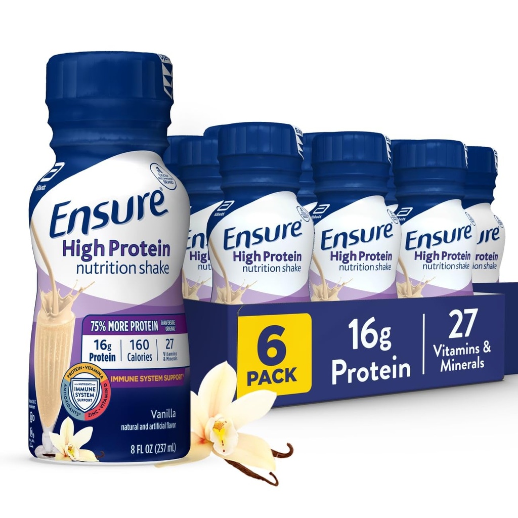 Zorg voor hoge proteïne Vanille Voeding Schudden met vezels, klaar om te drinken, 16g eiwit en 27 vitaminen en mineralen, 8 fl oz, 6 Pack