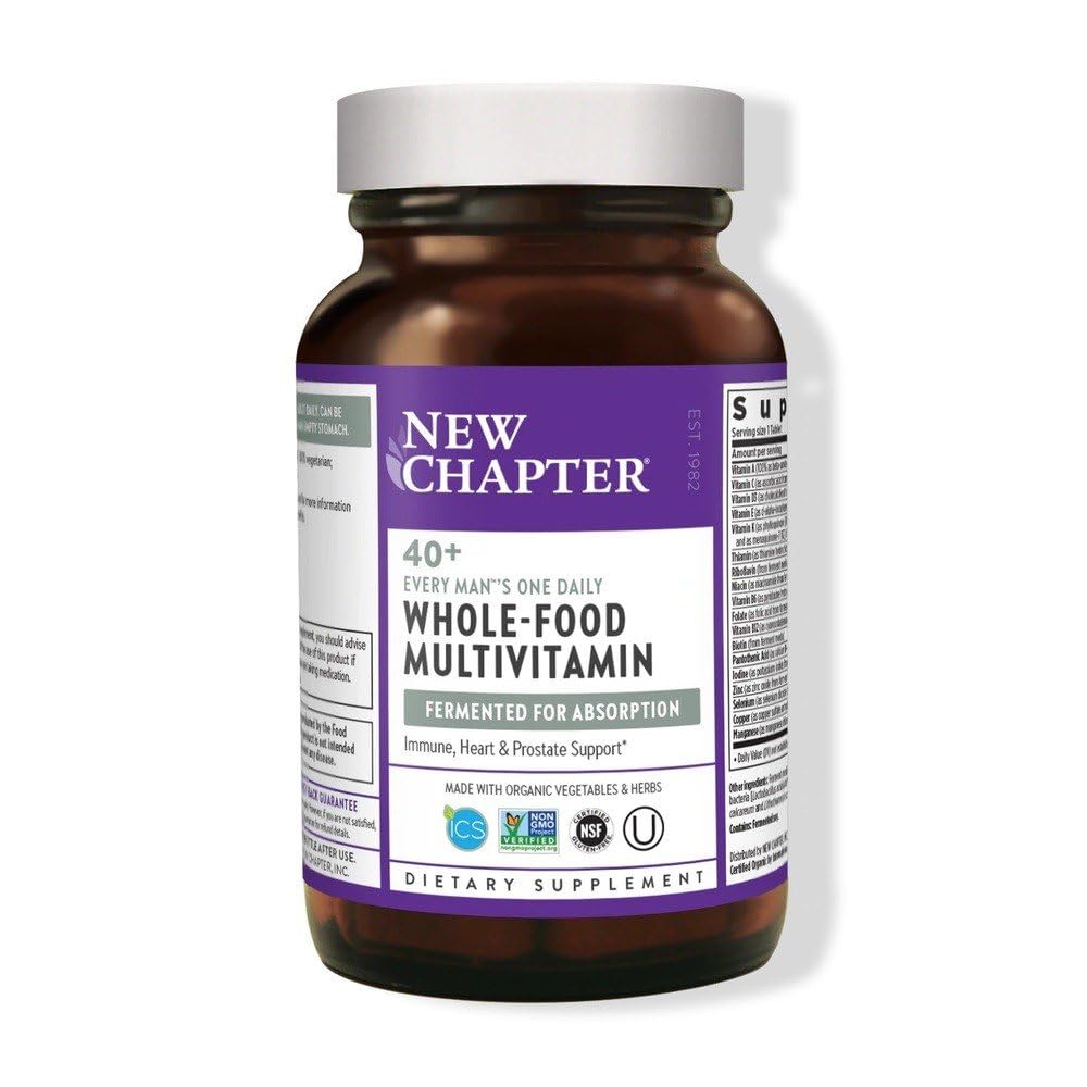 Nieuw hoofdstuk Mannen Multivitamine, Every Man's One Daily 40+, gefermenteerd met Probiotica + Saw Palmetto + B Vitaminen + Vitamine D3 + Biologische Niet-GMO Ingrediënten - 24 Tellen