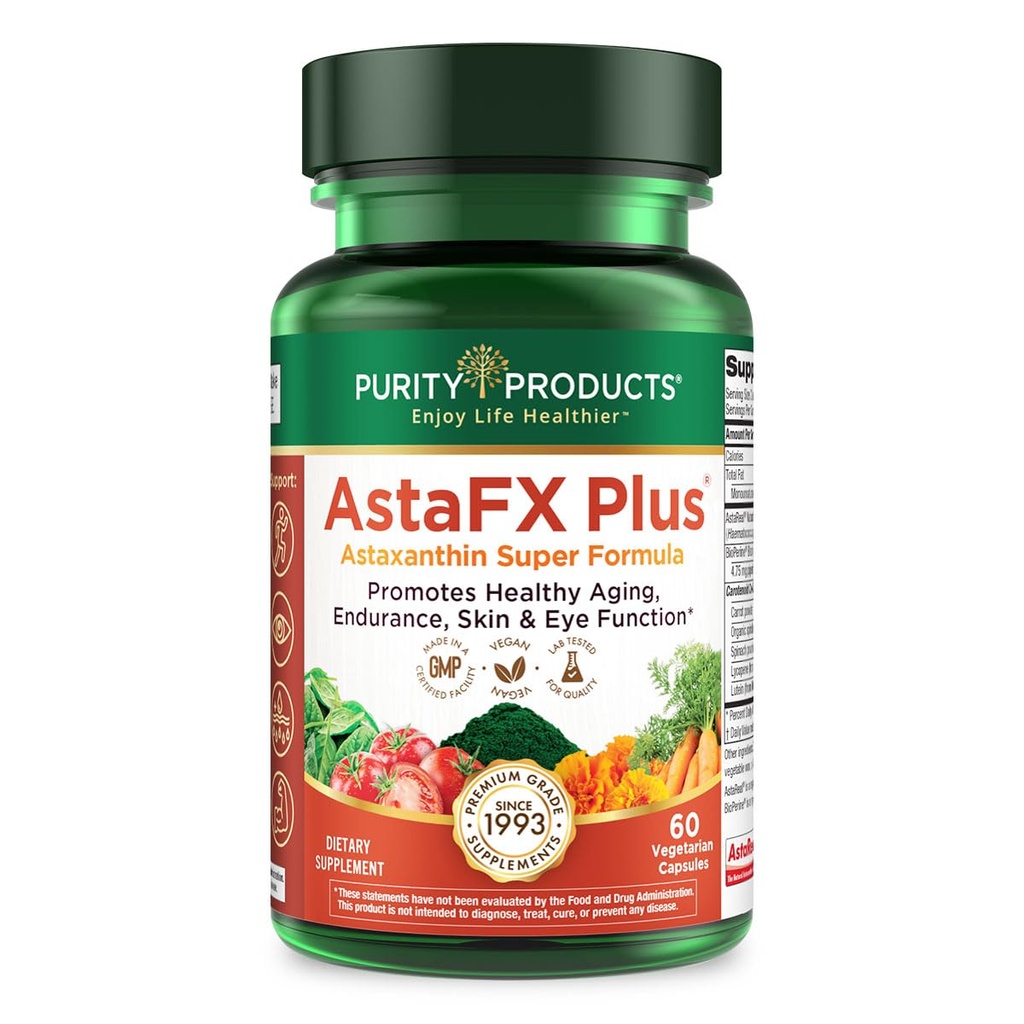Zuiverheid Producten AstaFX Plus - Astaxanthine Super Formula - 30 dagen aanbod van ondersteuningen duurzaamheid - bevordert gezonde huid - ondersteunt visuele gezondheid - tot 6000 keer krachtiger dan vitamine C