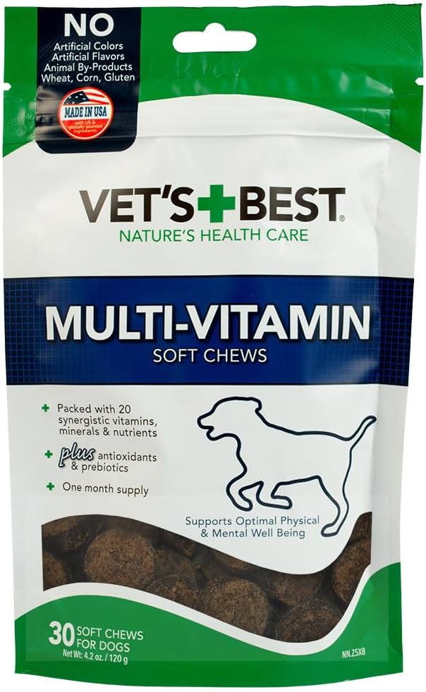 Vet's beste Multi-Vitamine Zachte kauwhond Supplementen - Vitaminen voor honden - Ondersteunt honden fysieke en geestelijke gezondheid - 30 dagen levering