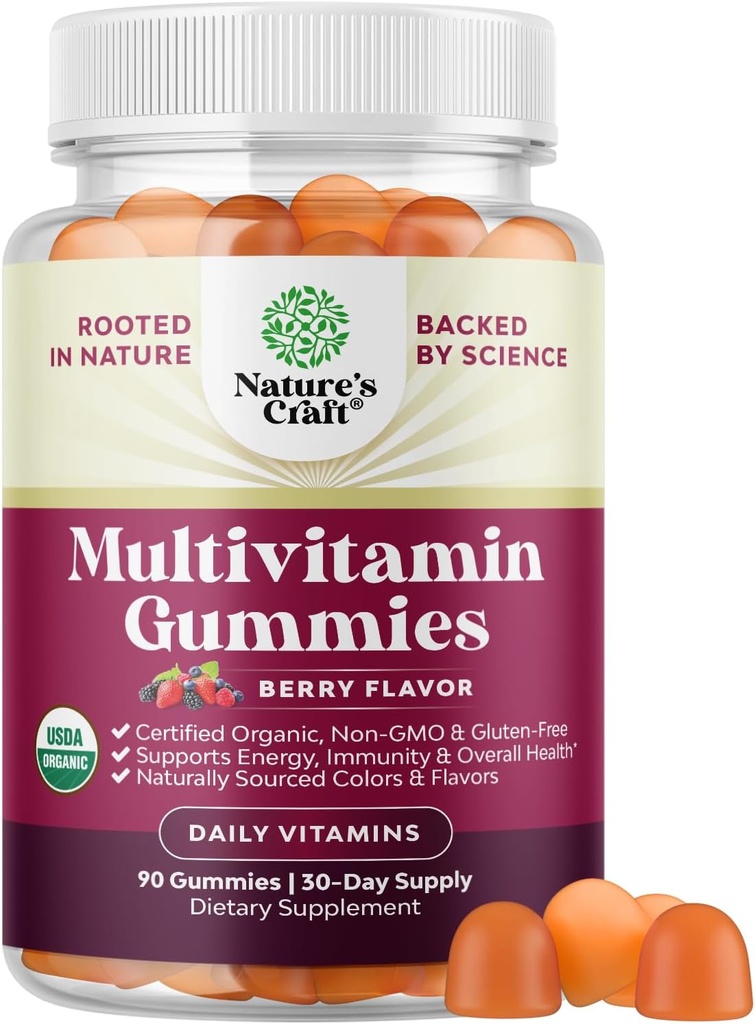 USDA Organic Multivitamin for Women and Men - Vegan Organic Multivitamin for Men Gummies with Zinc & B Complex Vitamins for Enhanced Energy Immunity & Daily Wellness - Vegan and Non-GMO (1 Month)