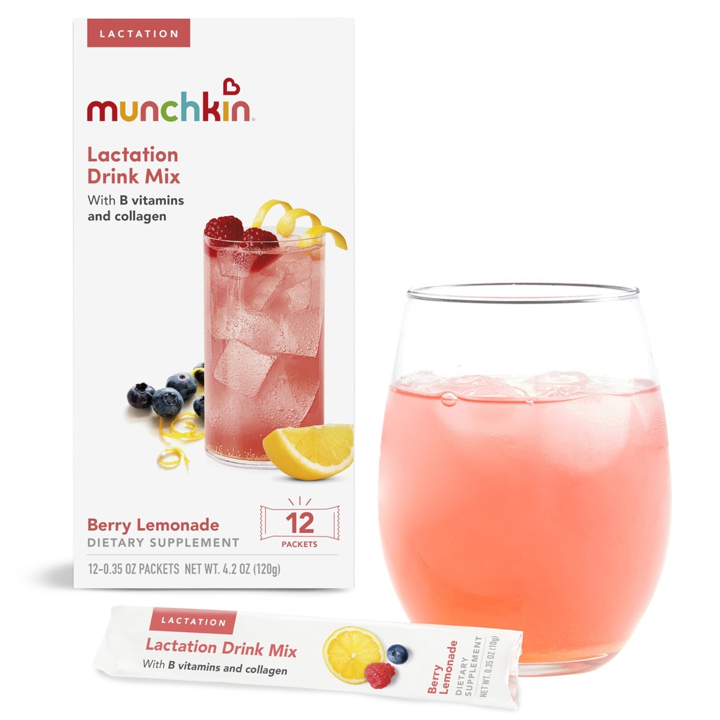 Munchkin® Milkmakers® Lactation Drink Mix Supplement met B Vitaminen/Collagen/Fenugriek & Milk Thistle for Borstvoeding Moeders, Berry Lemonade, 14 Tel.