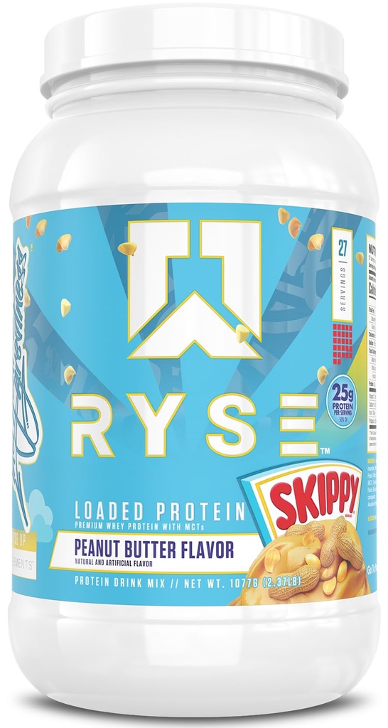 RYSE Geladen Proteïnepoeder - Skippy Pindakaas - 25g Wei Proteïne Isolaat & Concentraat met Prebiotische Vezel & MCT's - Lage Carb, Lage Suiker, Digestief-Vriendelijk - 27 Servers / 2 lb Tub