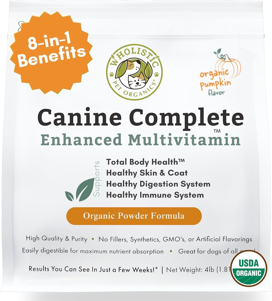 Wholistic Pet Organics Canine Complete - Honden Multivitamine Poeder - 4 Lb - Dagelijkse hondenvitaminen en supplementen voor zelfgemaakte voeding - Immuunsysteem, huid, jas en algemene gezondheid - Klein en groot ras