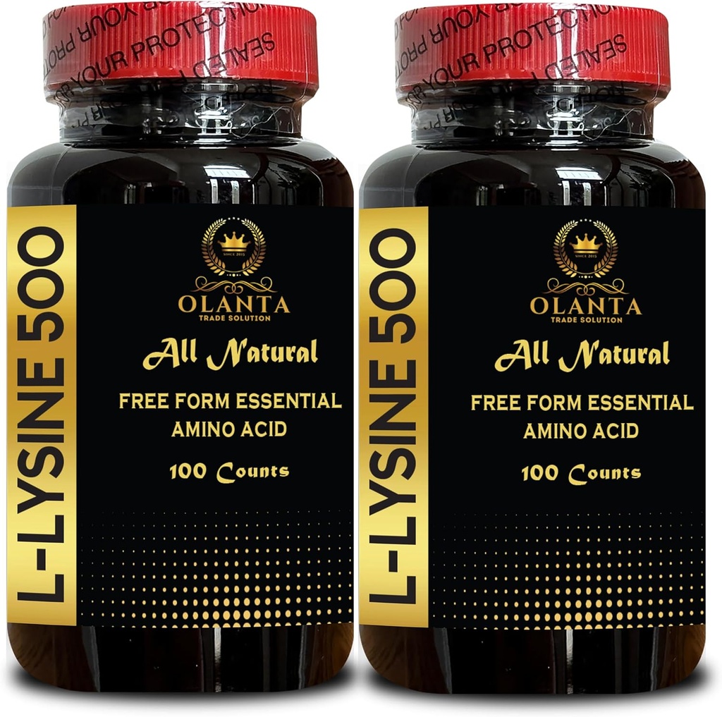 L-LYSINE 500 - Natural Supplement Promoting Stress Support & Zenuwstelsel Gezondheid, L-Lysine HCl, Dagelijkse lysine inname, Energieproductie, Aminozuur Vitamine Supplement - 2 Flessen 200 Tellen