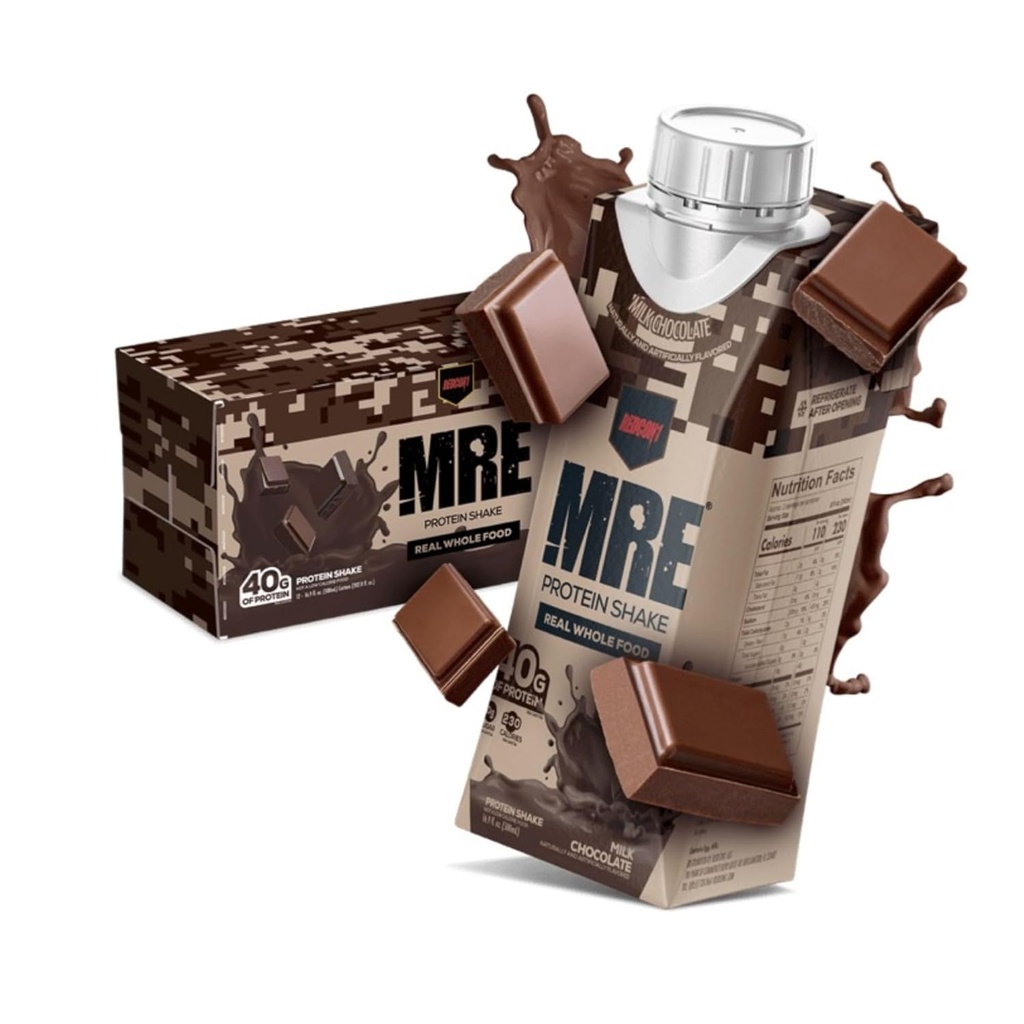REDCON1 MRE Ready to Drink Proteïne Shake, Milk Chocolate - Lactose + Wei Gratis RTD 40gr Proteïne Gemaakt met Real Whole Food Proteïne Blends - Keto-Friendly en gemakkelijk te Digest Nutritional Shake (12 Pack)
