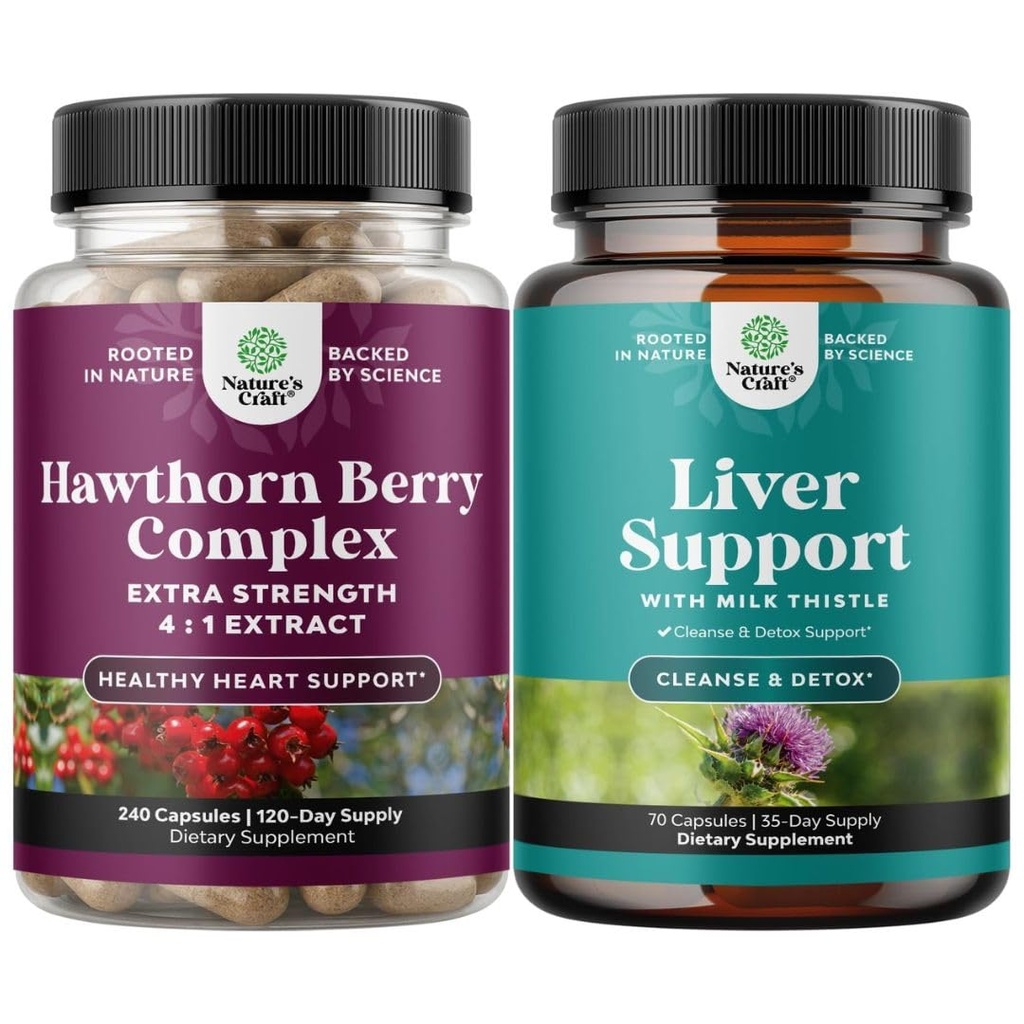 Bundel van extra sterkte Hawthorn Berry Capsules - Extract digestie en hart-gezondheidssupplement en leverreiniging en detox & Reparatie Formule - Herbal Lever Ondersteuning Supplement