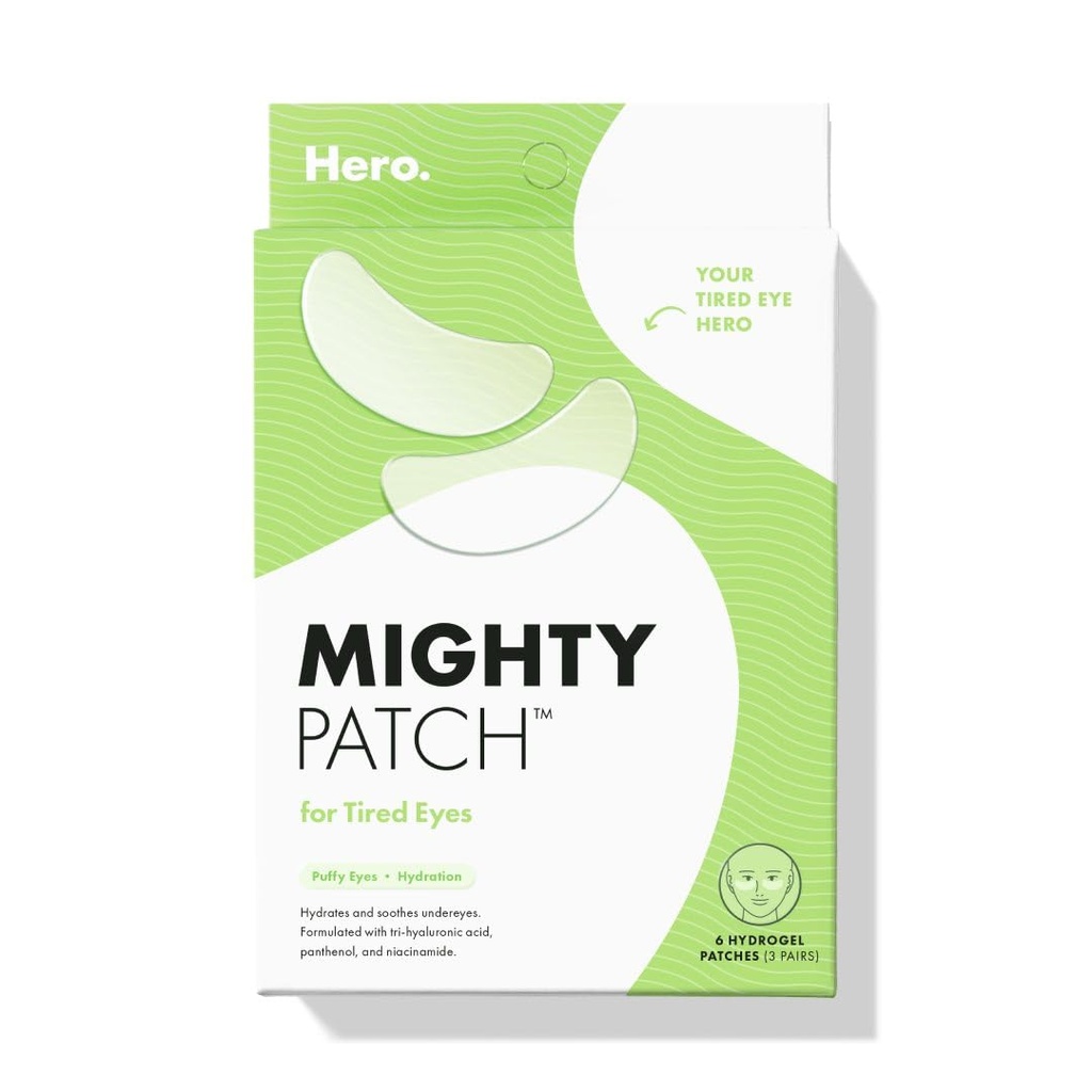 HERO COSMETICS Mighty PatchTM voor vermoeide ogen Patches - verzachtende Hydrogel Patches - Ontwaken en zichtbaar de-puffs Undereyes met meerdere toepassingen (6 telling)