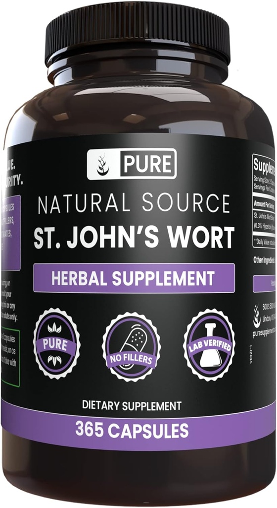 PURE ORIGINEEL INGREDIËNTEN St. John's Wort (365 Capsules) Geen Magnesium of Rijst Fillers, altijd zuiver, Lab geverifieerd