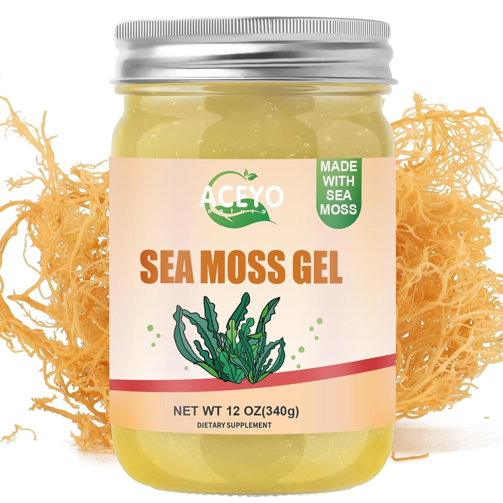 ACEYO (12 OZ Organic Sea Moss Gel Raw Vegan Natural Irish Seamoss Gel for Women Men 102 Vitamins and Minerals Wild Harvested Original Flavored Non-GMO